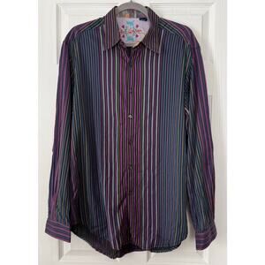 Robert Graham Men's Silk Blend Striped Button Down Long Sleeve Shirt Size L/G